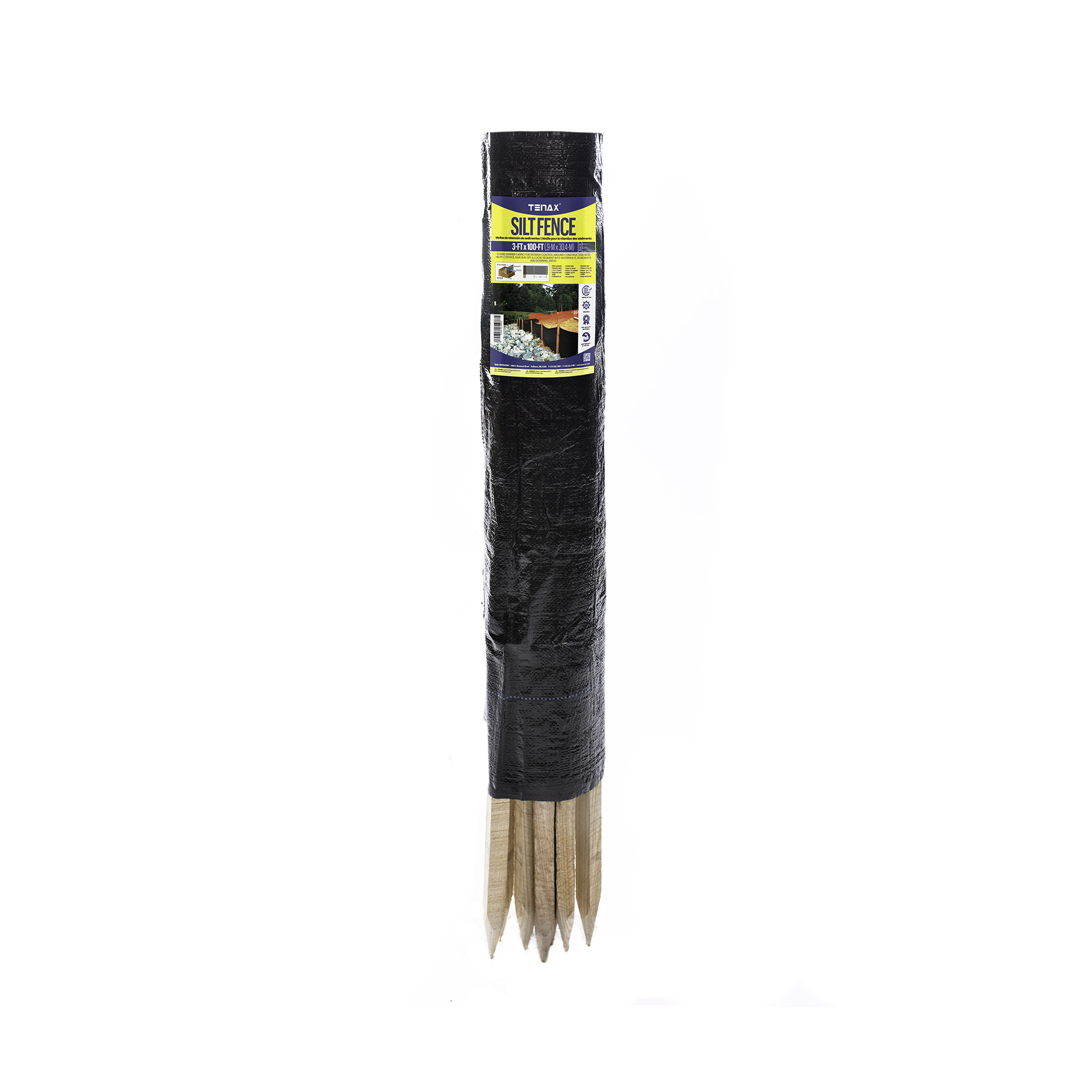 Tenax Pre-Assembled Woven Geotextile Silt Fence — 3ft. x 100ft., Polypropylene Fabric, Hardwood Stakes, Model# 31900700